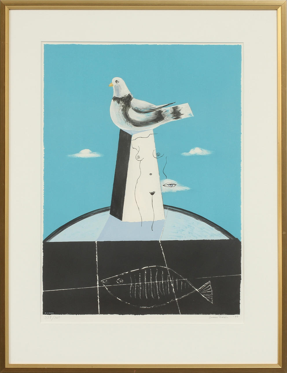 ESAIAS THORÉN. Komposition med duva, färglitografi, signerad och numrerad 339/360.