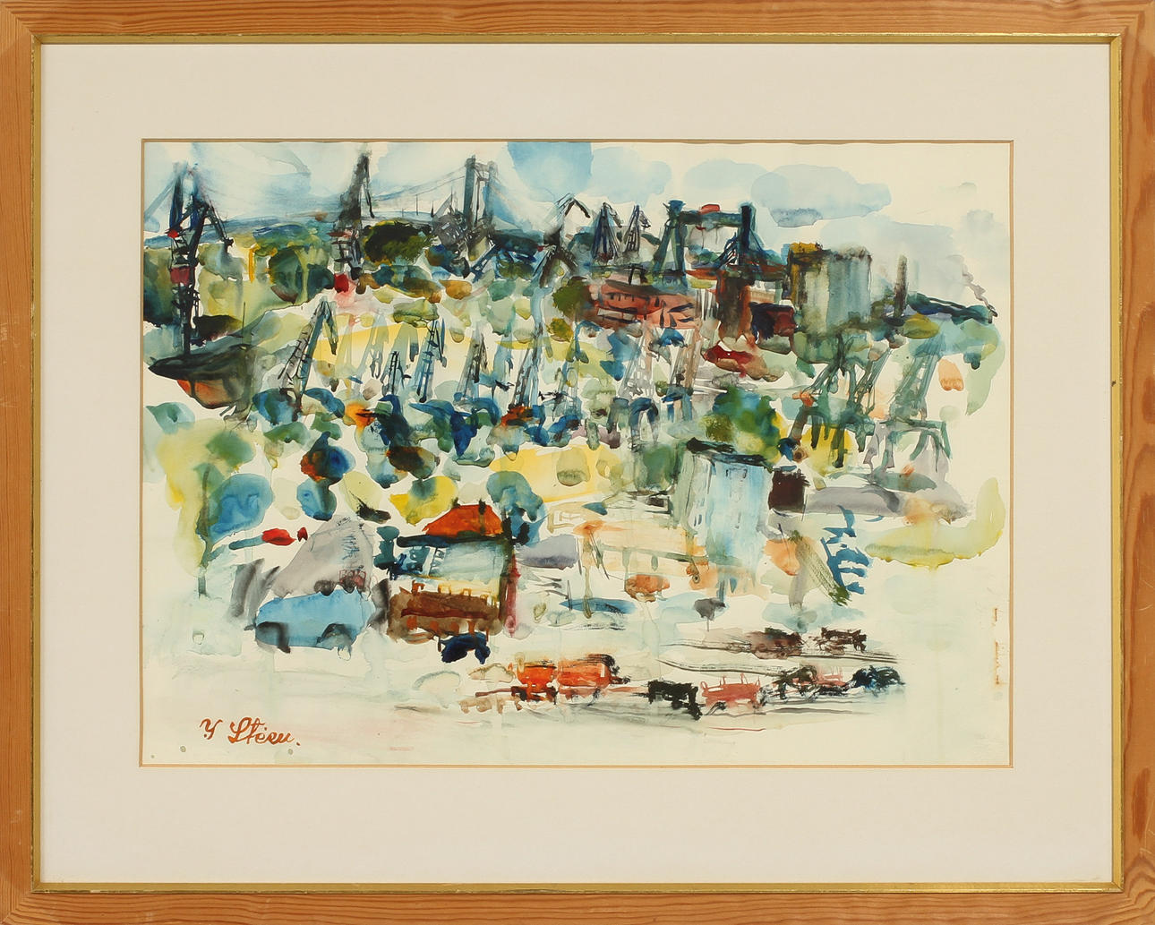 YNGVE STÉEN. Göteborgs hamn, akvarell, sign.