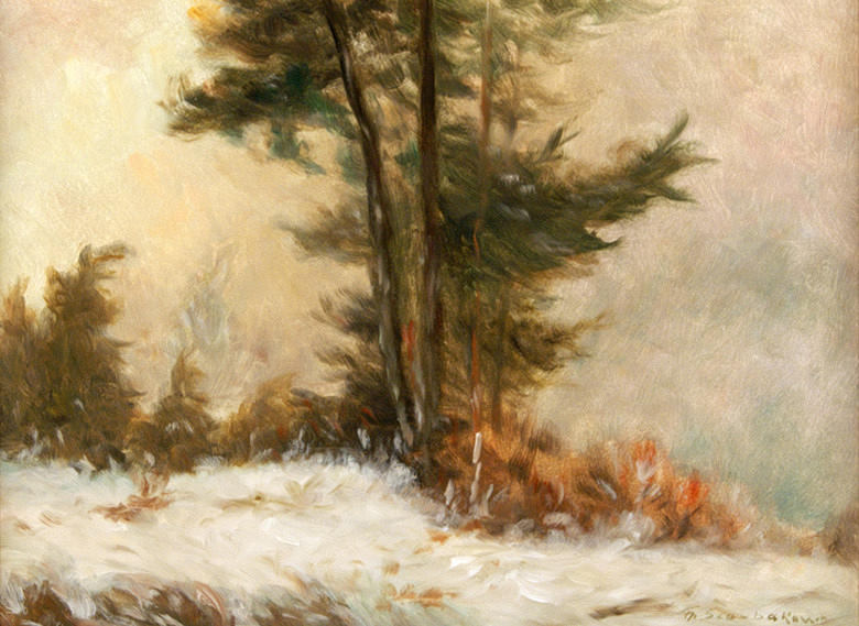 SZERBAKOW, FEDOR. Trädbevuxet landskap. olja/masonit 41 x 55, 5 cm R. och underteckna: Fru Szerbakow. ram.