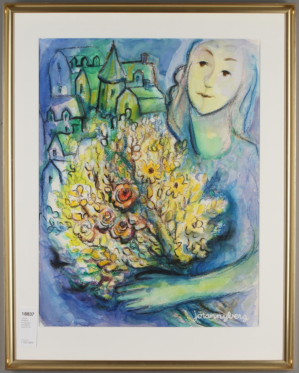 JÖRAN NYBERG. Komposition, blandteknik, signerad.