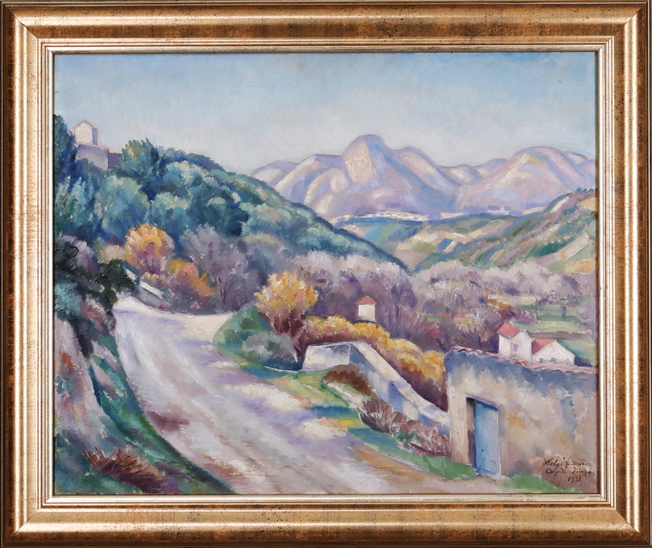 HELGE JOHANSSON. "Riviera Landskap", olja på duk, signerad o daterad Helge Johansson 1921.