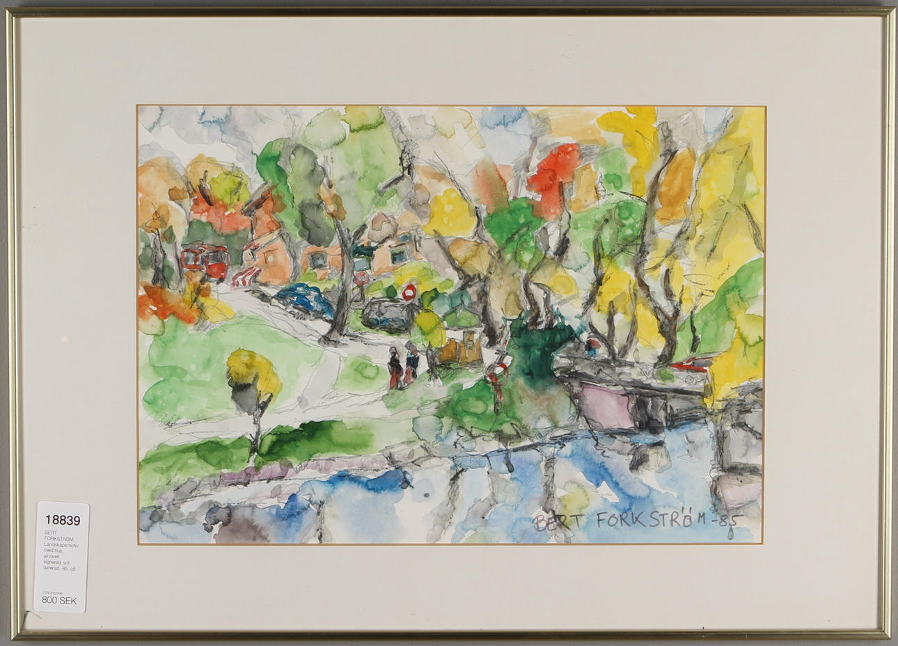 BERT FORKSTRÖM. Landskapsmotiv med hus, akvarell, signerad och daterad -85.