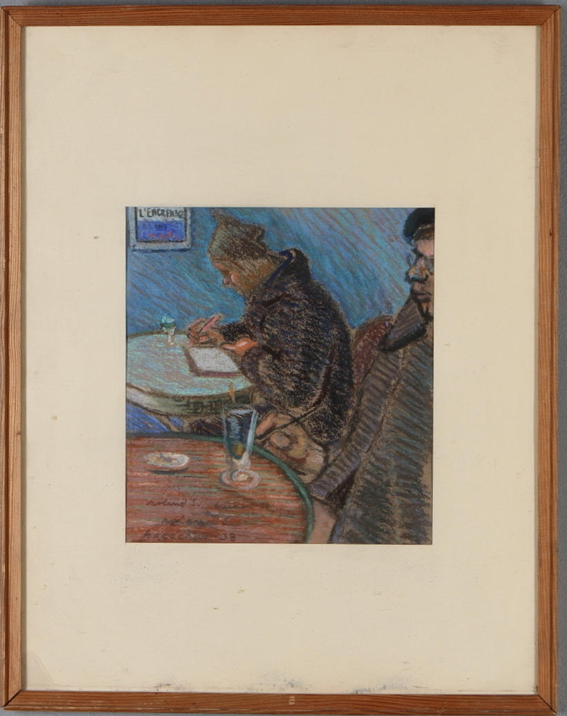 ROLAND SVENSSON. Café i Arcachon, pastell, signerad och daterad -38.