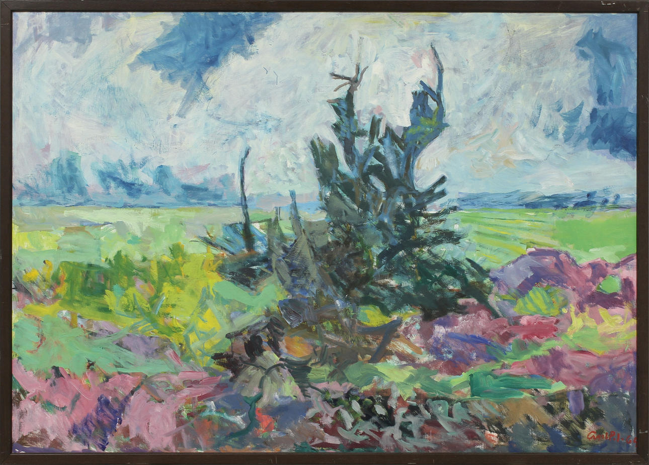 AXEL P JENSEN. Landskap. Olja på pannå. Danmark, signerad Axel P J, daterad 64.