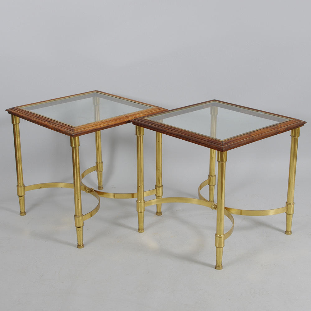 LAMPBORD, 1 par, glas/mässing/trä, sent 1900-tal.