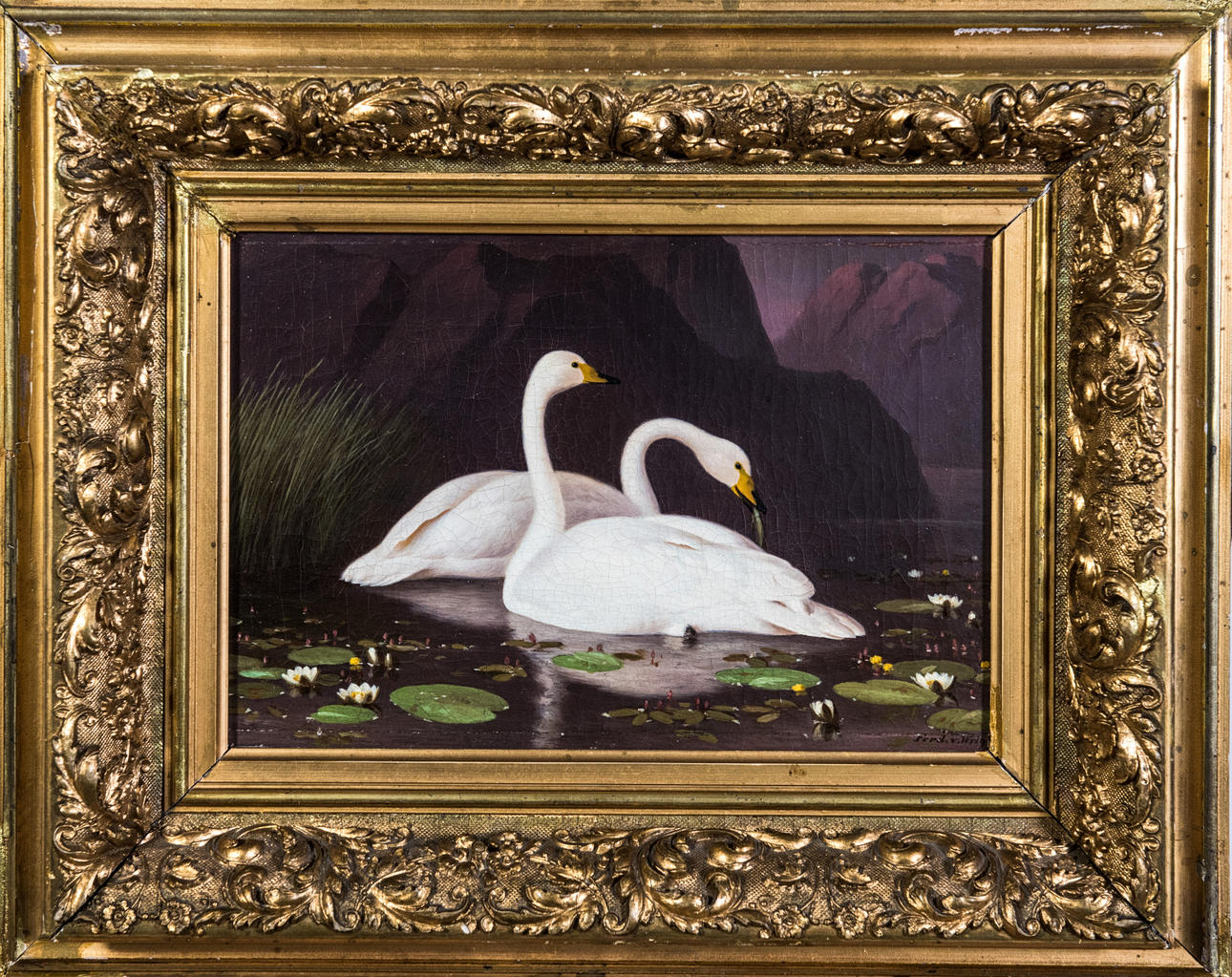FERDINAND VON WRIGHT. svanar, signerad, olja på duk.