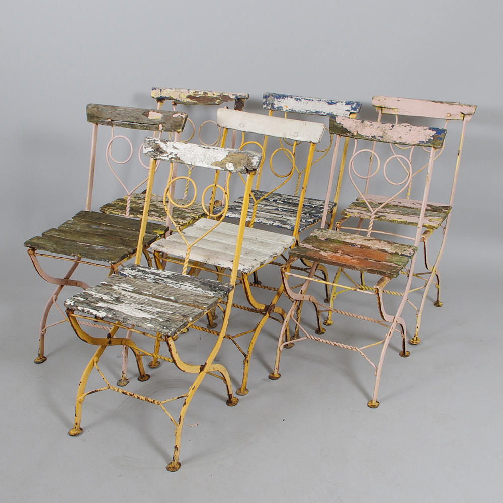 TRÄDGÅRDSSTOLAR, 7 stycken, målat smide/trä.