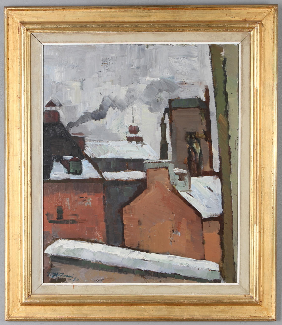 JANOS HATVANI. "Hustak", olja på pannå, signerad och daterad -50.