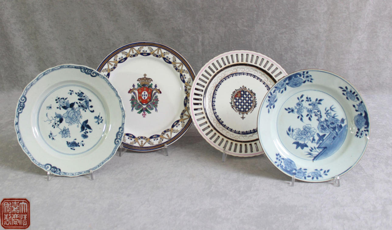 FYRA TALLRIKAR, Kina, Qing, export porslin.