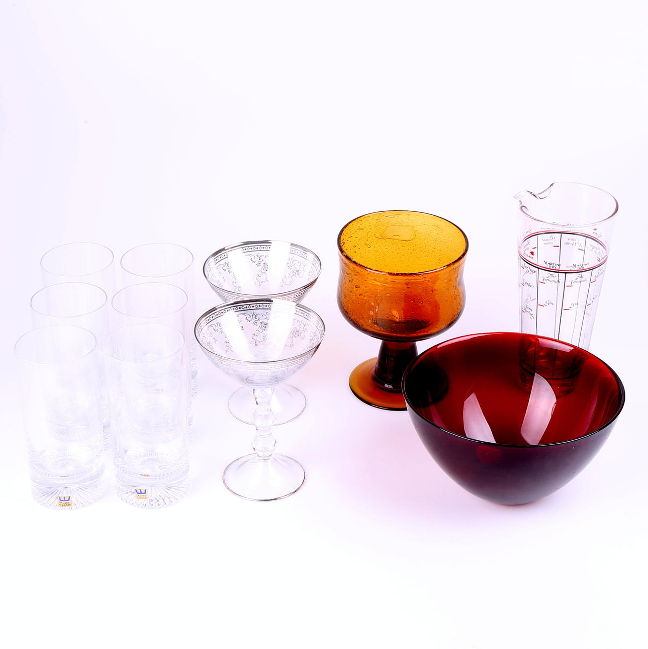 GLASFÖREMÅL 5 st, Höglund, Fuga + DRINKGLAS 6 st, Kosta.