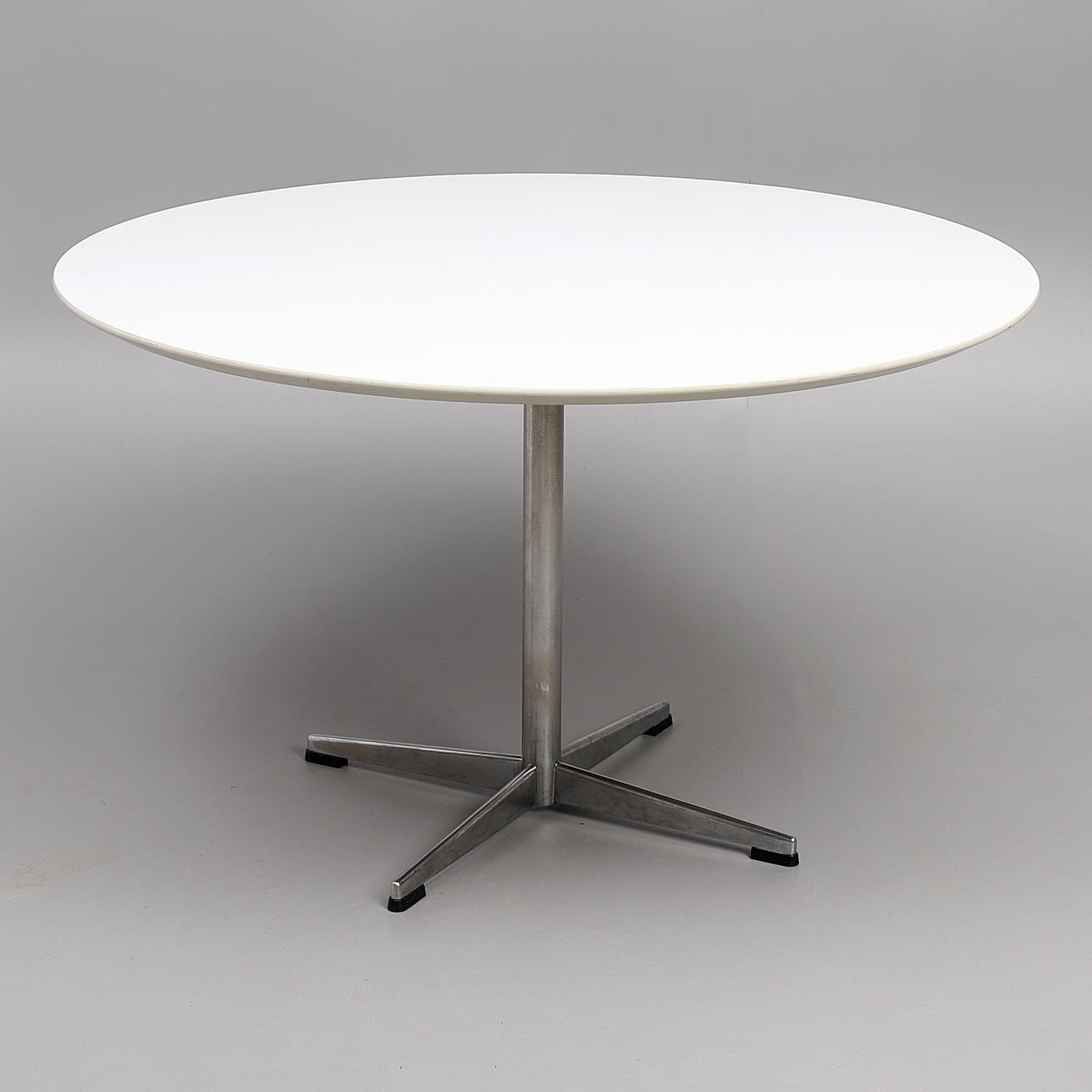 DINING TABLE, Asko, 1970/80s, chromed base, white laminate top.