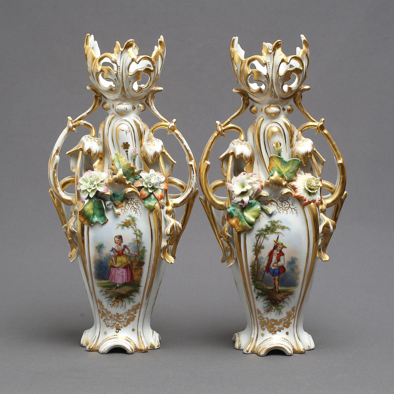 VASES, a pair, porcelain, rococo style, around 1900.