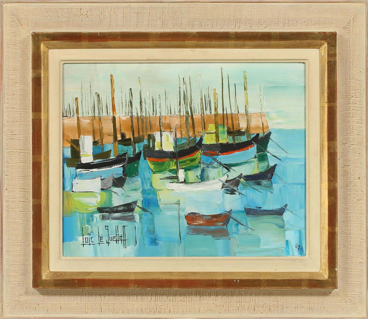 LOÏC LE GUELLAFF. hamnbildoljapå duk, sign.