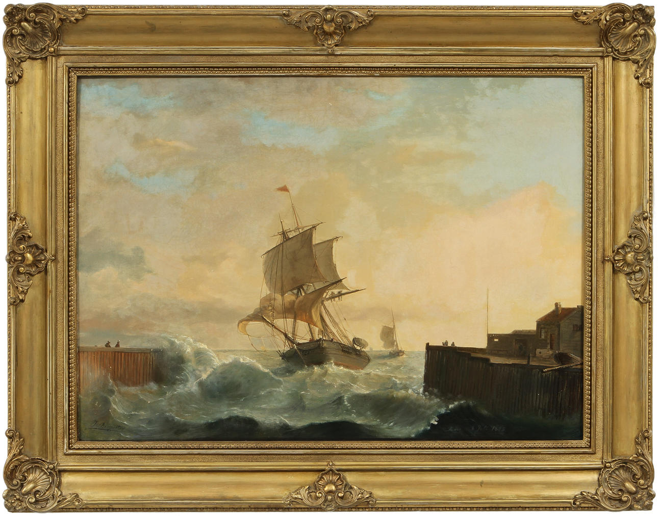 JOHAN JACOB BENNETTER (1822-1904). Skepp i stormande hav. Olja på duk.