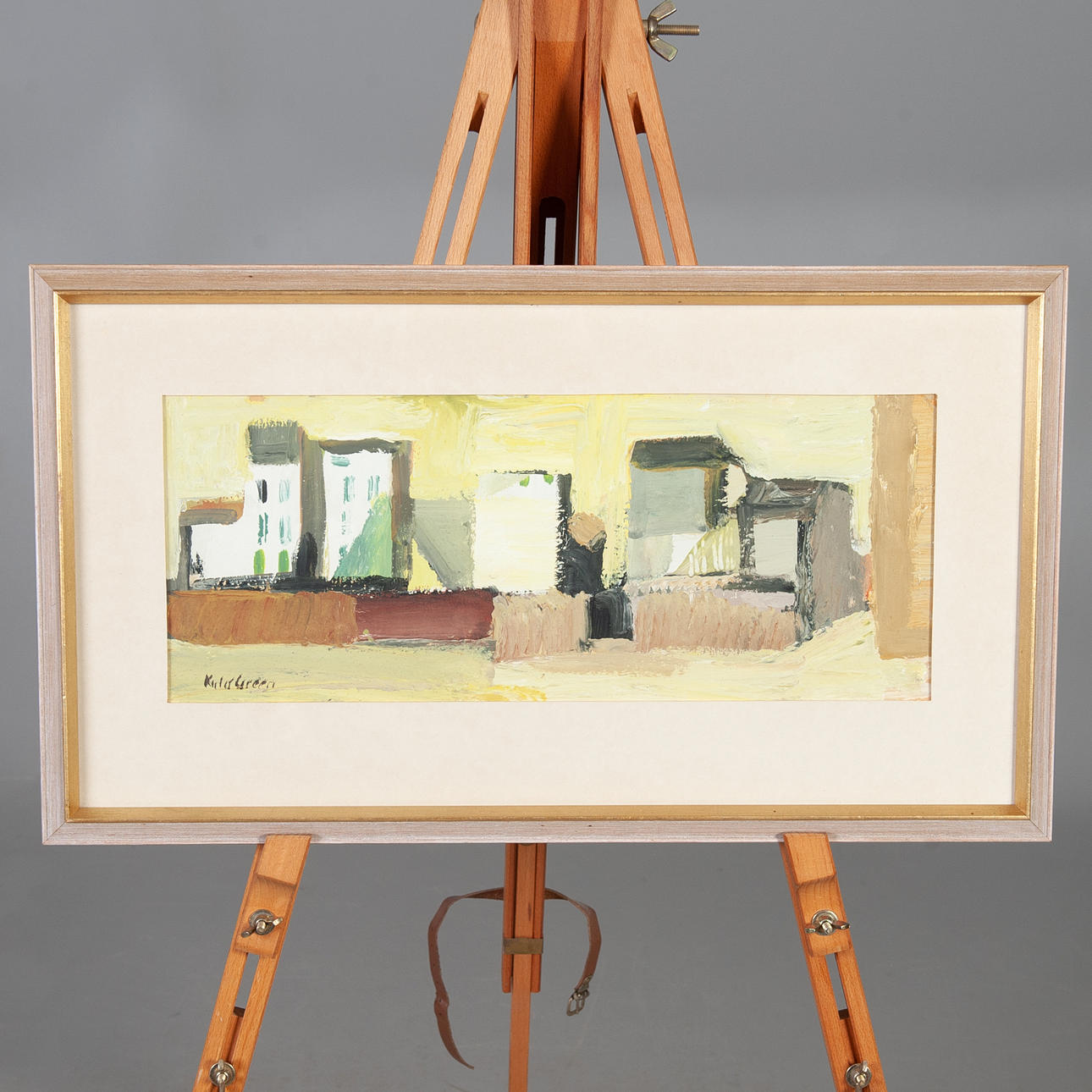 KULO GREEN. Oil on masonite panel. City view, signed.