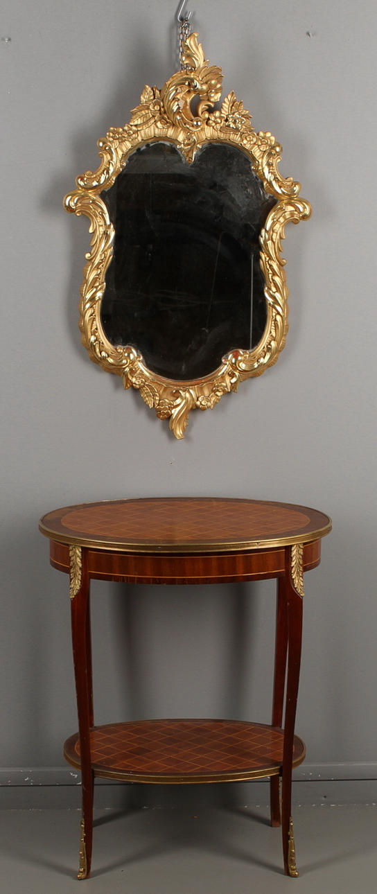 LAMPBORD, gustaviansk stil samt SPEGEL, rokokostil, 1900-talets andra hälft.