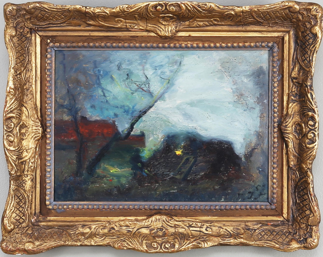 DAVID JETTE. Aftonljus, olja på pannå, signerad o daterad D.J 53.