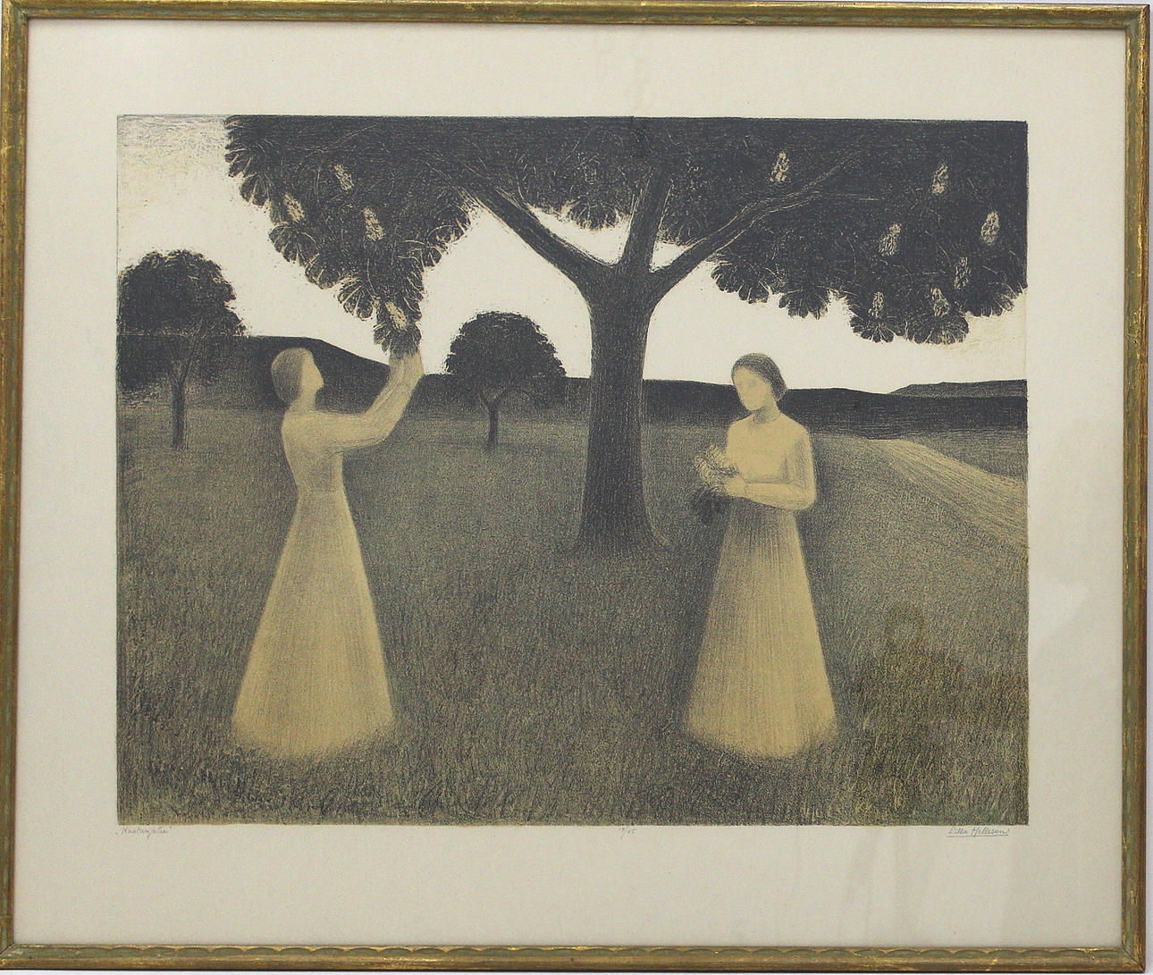 LILLA HELLESEN. litografi, kastanjeträd signerad.