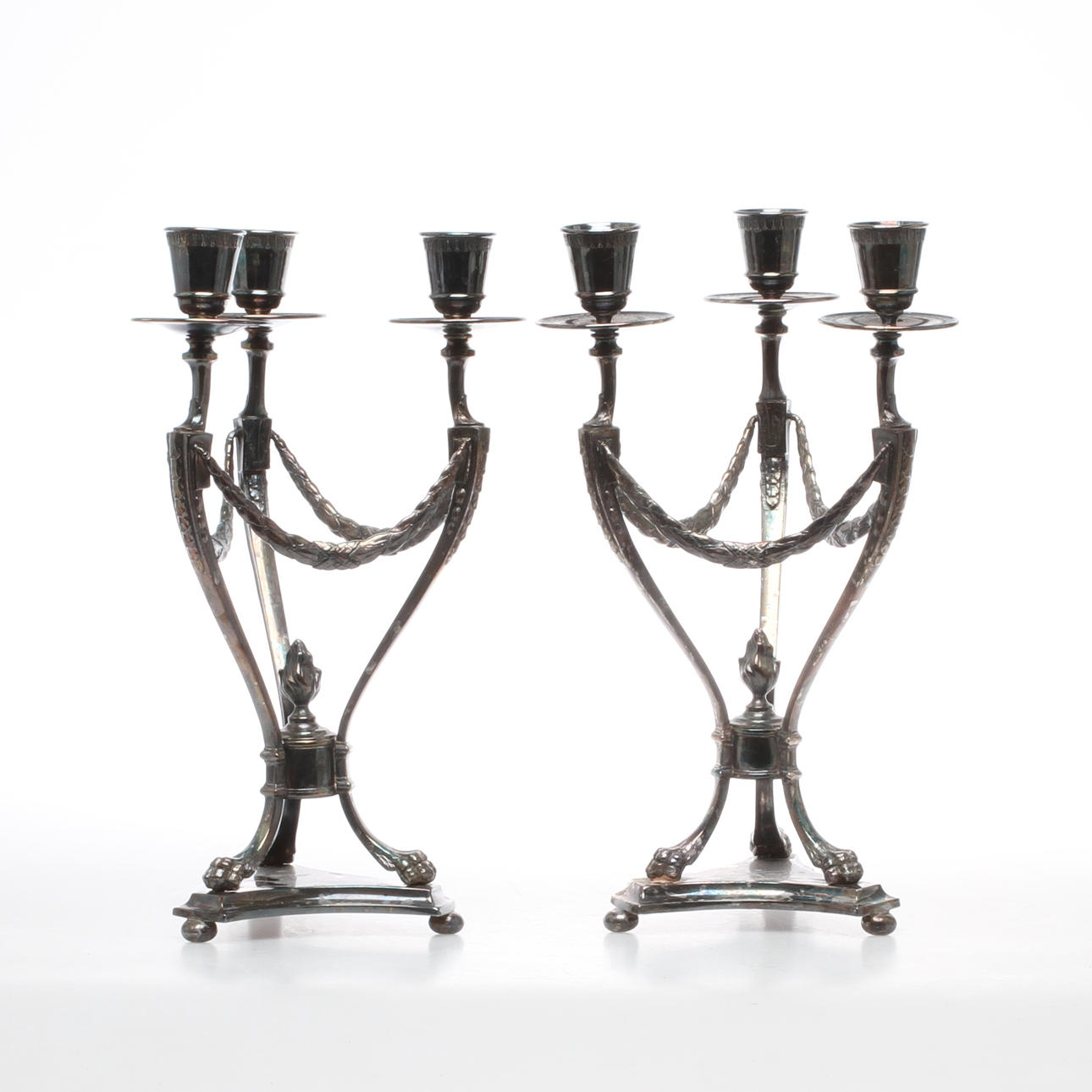 KANDELABRAR 1 par, för 3 ljus vardera, nysilver, stmpl KA Stockholm, 1900-tal.