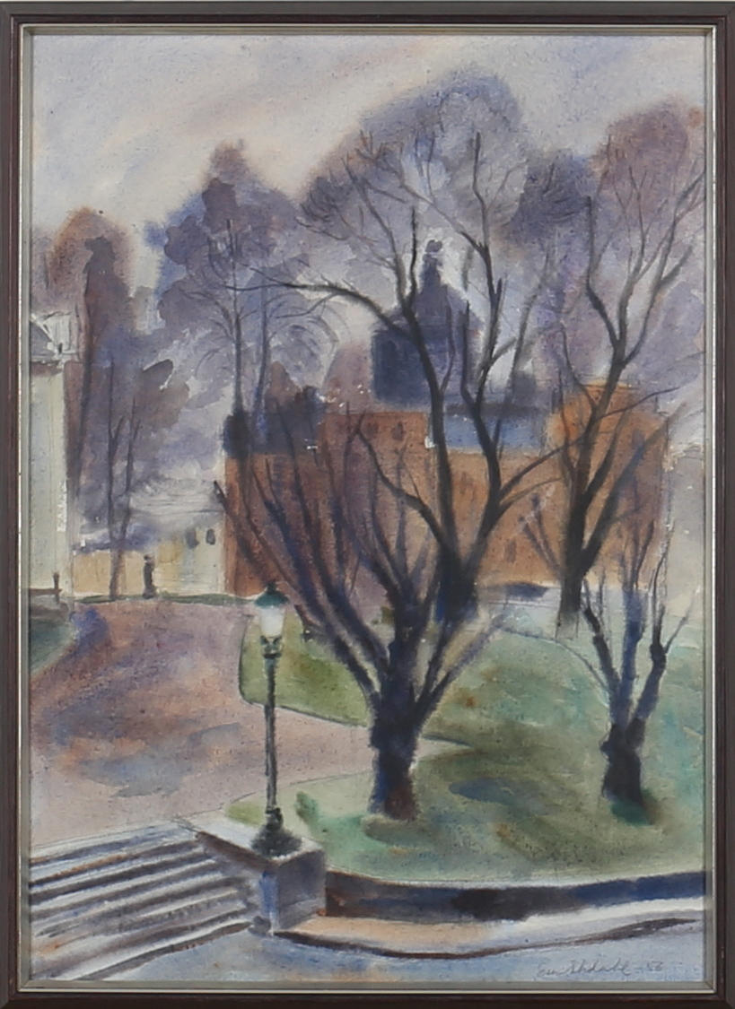 SVEN EKDAHL. Gatumiljö. Akvarell. Signerad och daterad -56.