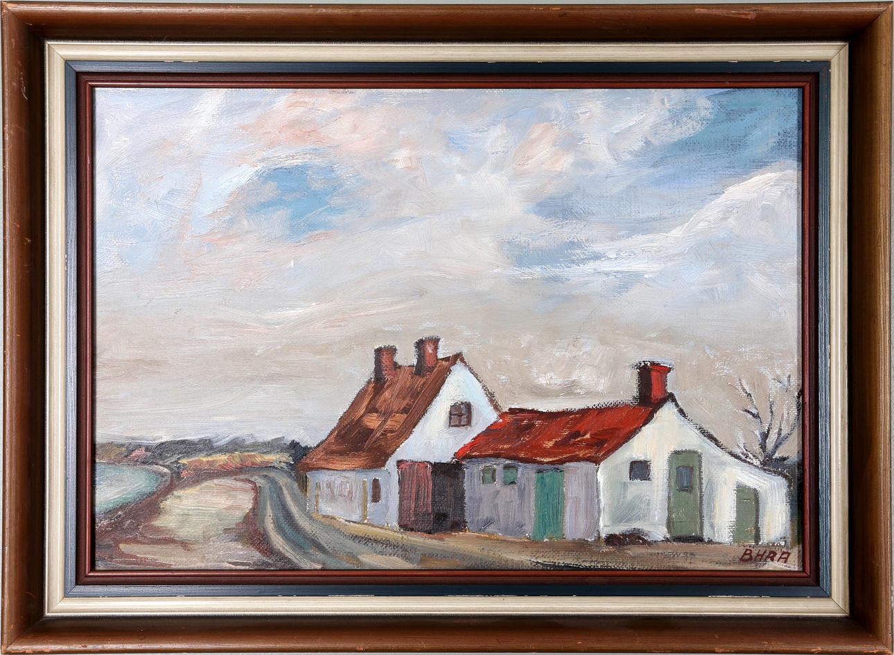 OKÄND KONSTNÄR, "Motiv från Borstahusen", Olja på pannå, monogram signerad BHRA.