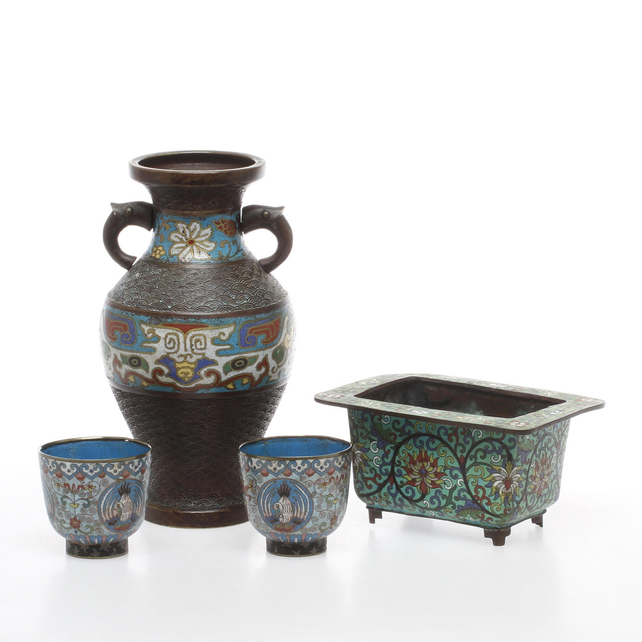 PARTI DIVERSE, 4 delar, cloisonnearbeten.