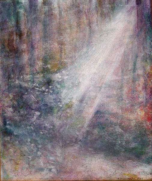 ELLINOR MICHEL. Waldstück mit Lichteinfall.