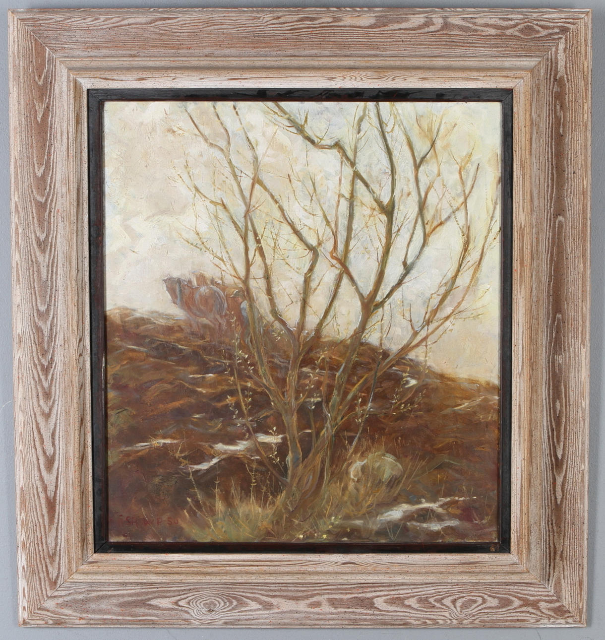 ÅSA WALLERT-PIERROU. Landskapsstudie med hus, olja på duk, signerad och daterad -50.