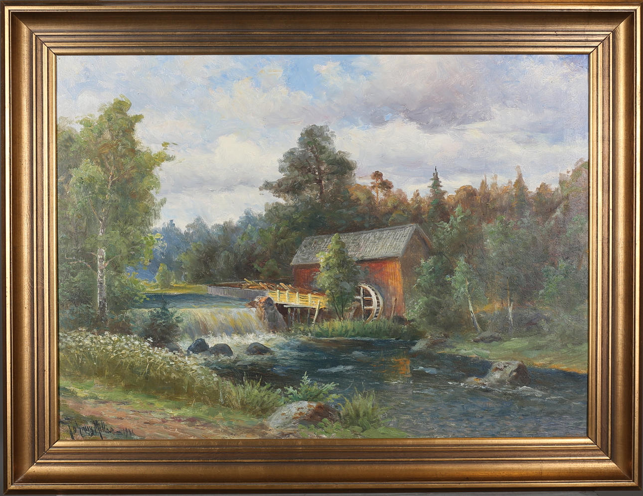 JOHNNY MILLAR. Landskap med kvarn. Olja på duk, signerad och daterad 1936.