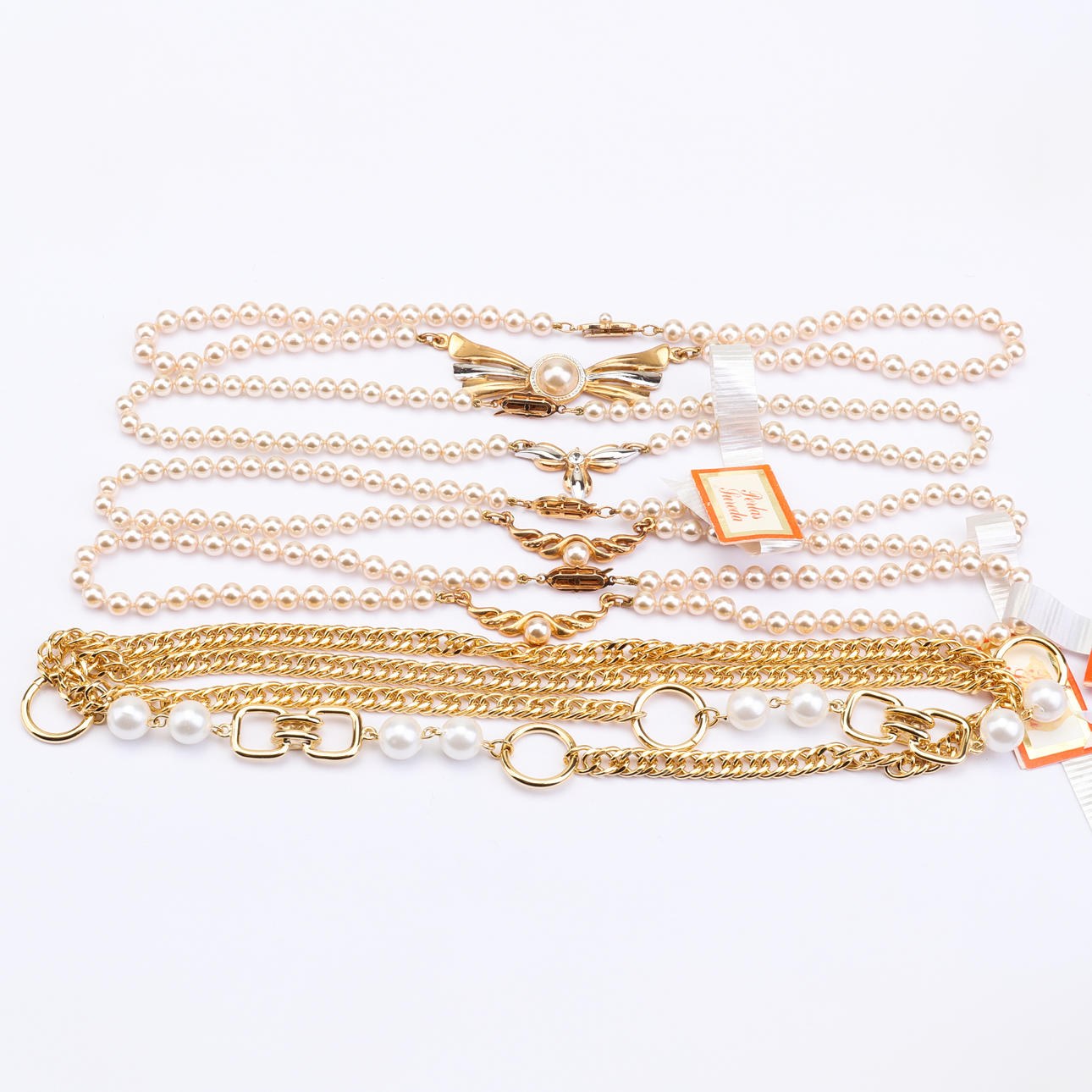 HALSKETTE / Collier, Kunstperlen und Gold Double.