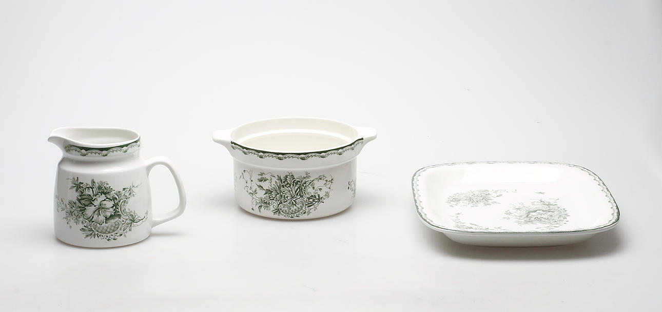 SERVISDELAR, 3 delar, "Grön Anna", Rörstrand.