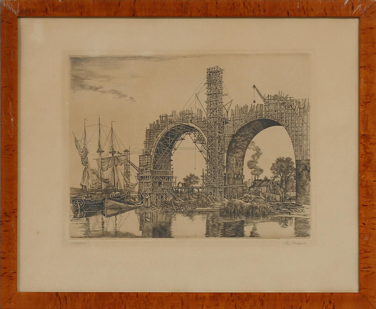 STIG BORGLIND. "Årstabron", etsning, signerad.