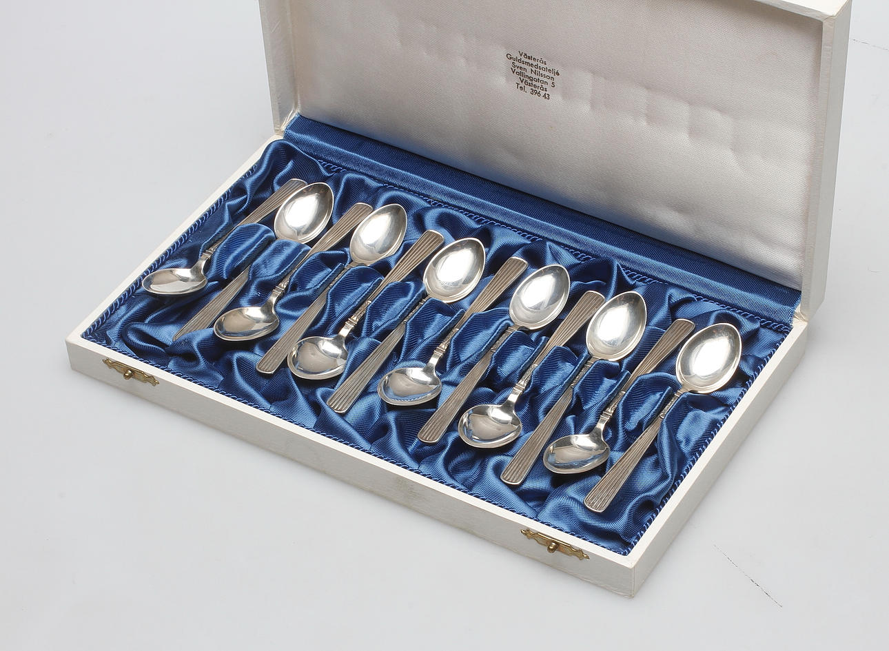 KAFFESKEDAR, 12 st, silver, MGAB Uppsala, 1955, 113 gram.