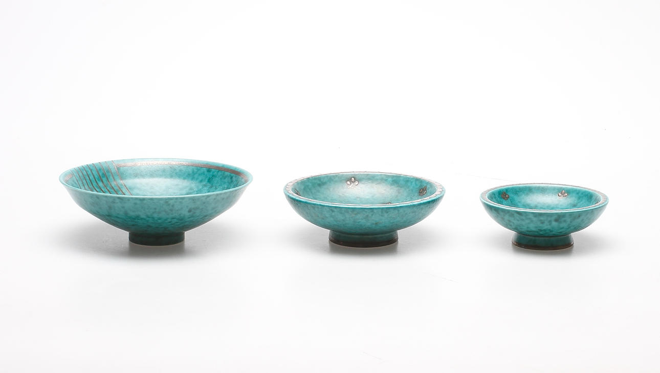 SKÅLAR, 3 st, stengods, "Argenta", Wilhelm Kåge, Gustavsberg.