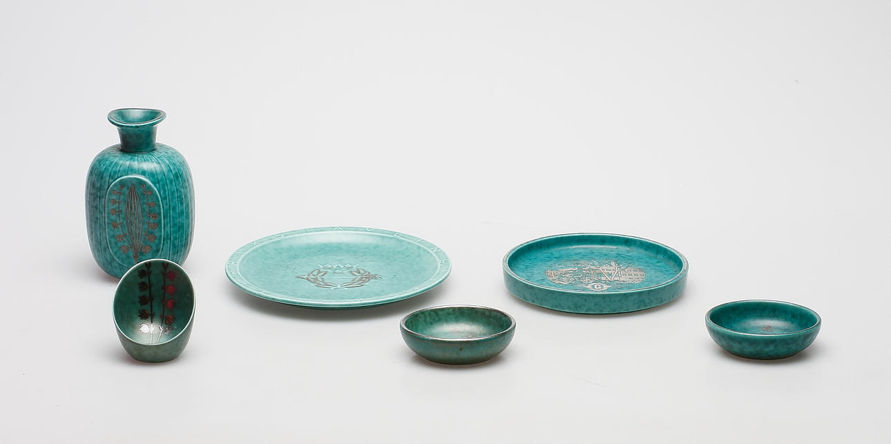 WILHELM KÅGE. 6 delar, stengods, "Argenta", Gustavsberg.