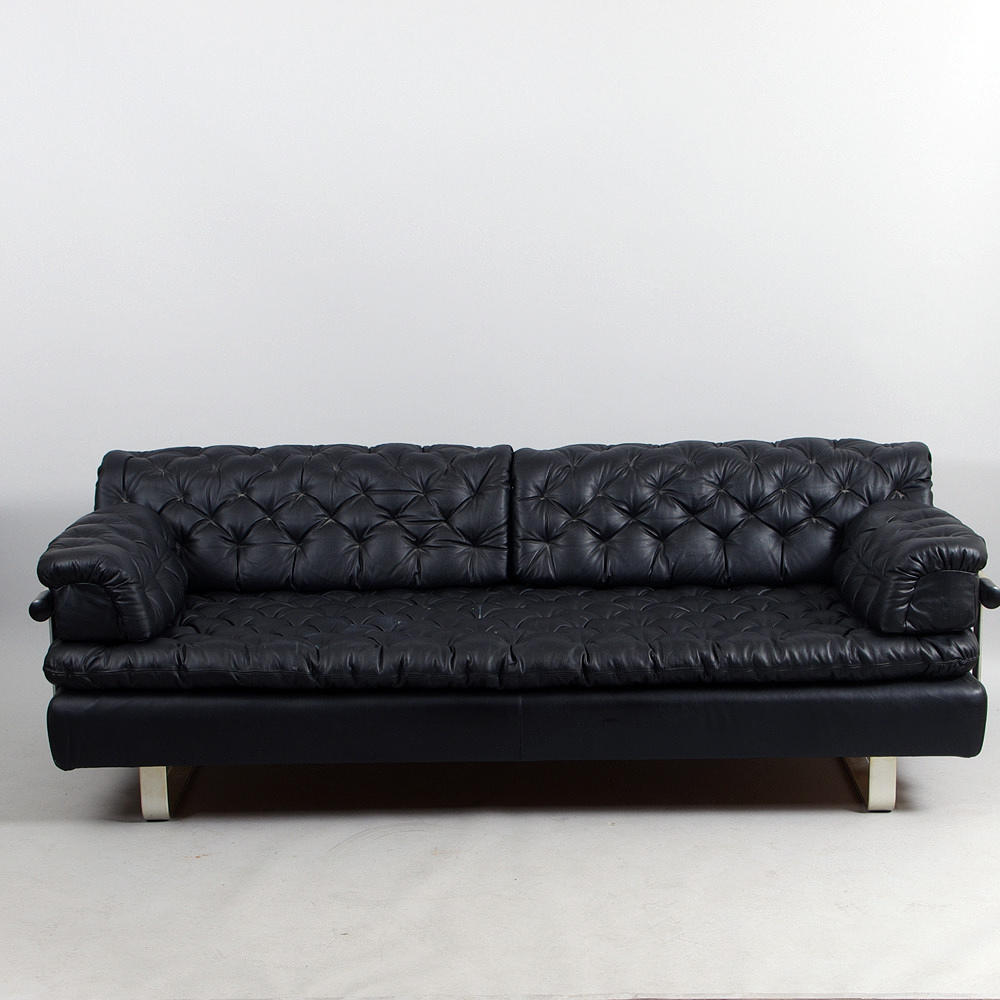 SOFFA, svart skinn, Dux.