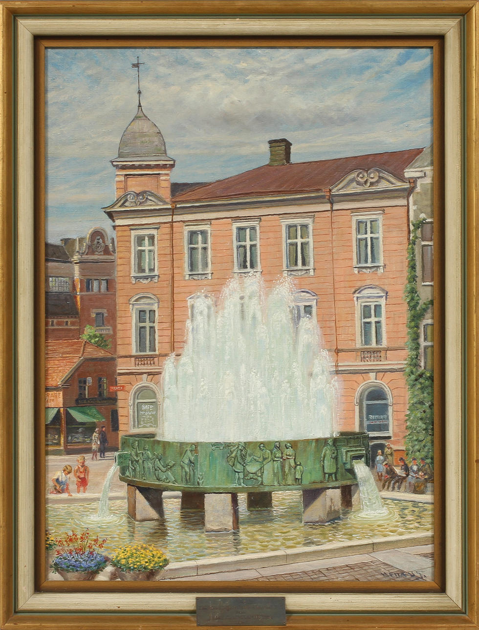 HEDAEUS JOHN. Motiv från Stora Torget, Borås. Olja på duk, signerad Hedaeus.