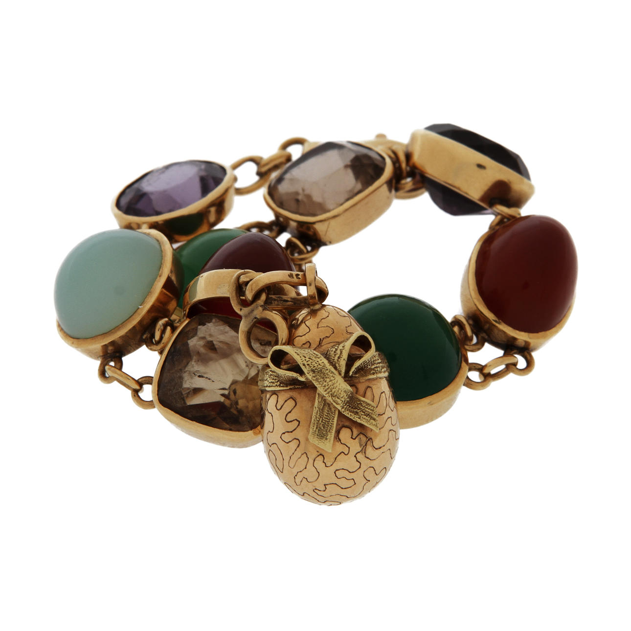 ARMLÄNK, 18k, citriner, ametister, carneoler, gröna agater, månsten, totalvikt 27,5 g.