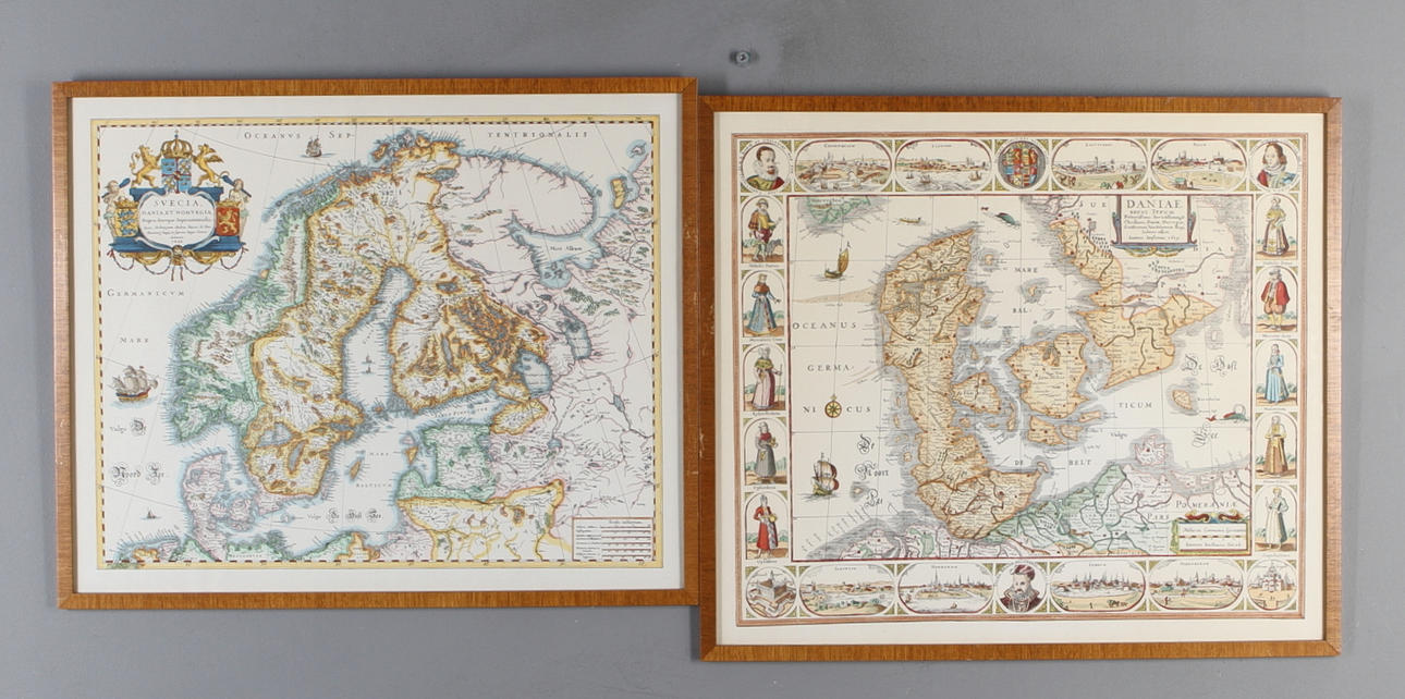 KARTOR, 2 st, eftertryck, Bl a "Svecia, Dania, et Norvegia", 1900-talets första hälft.