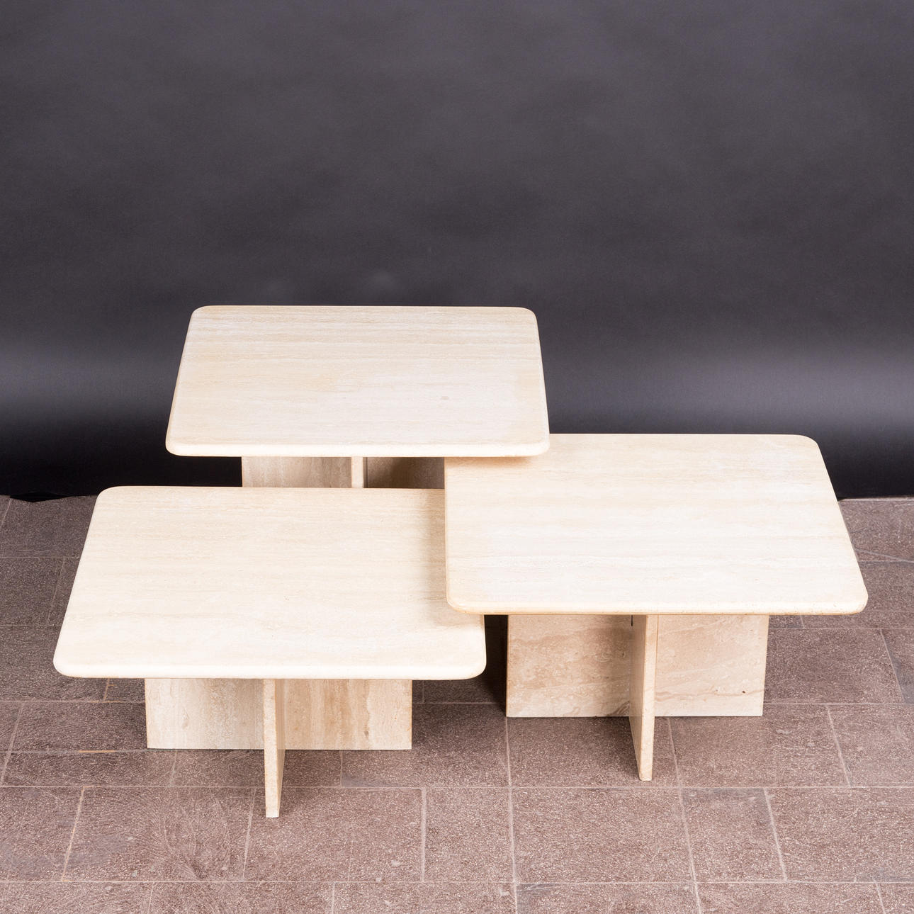 Three coffee tables / side tables, travertine, 1970s (3).
