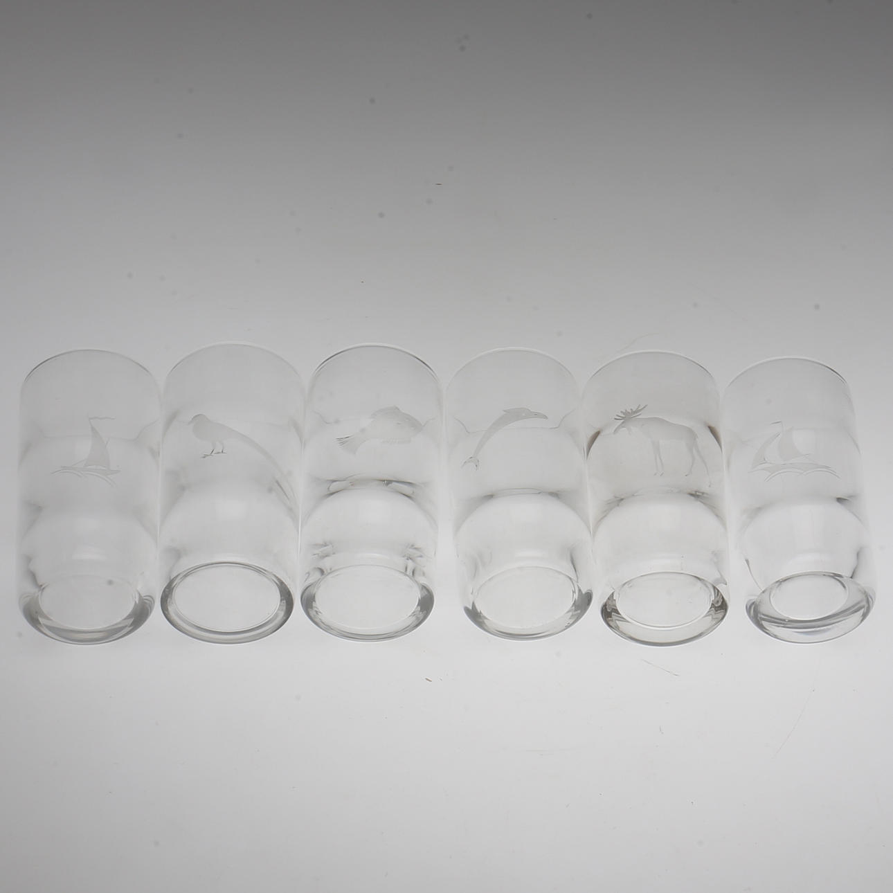 GROGGLAS with etched decor. 6 st.