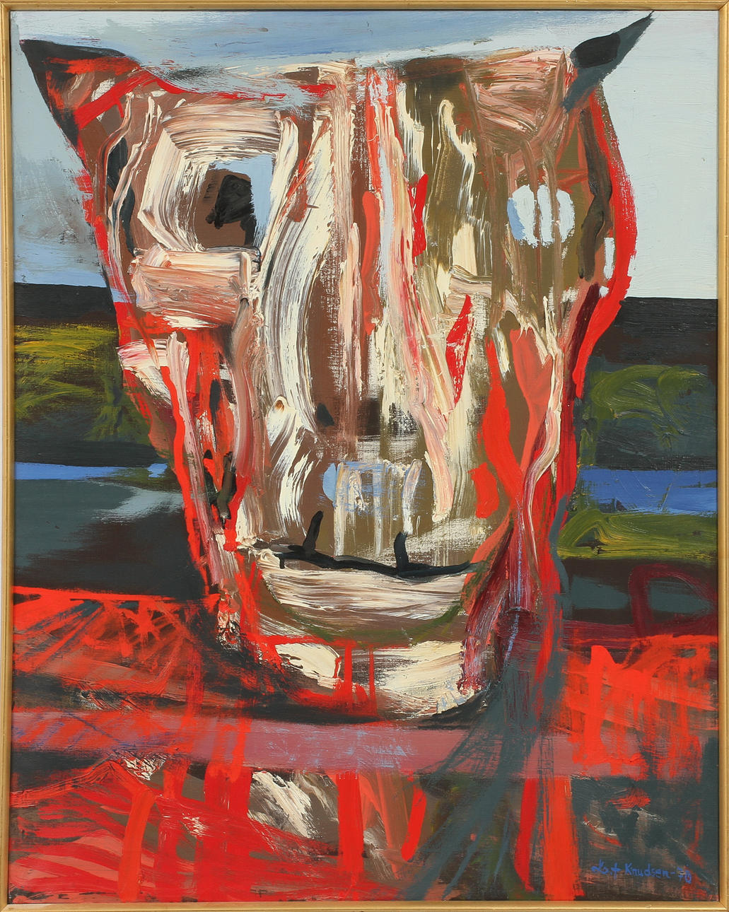 LEIF KNUDSEN. "Människodjur", olja på duk, signerad-70.
