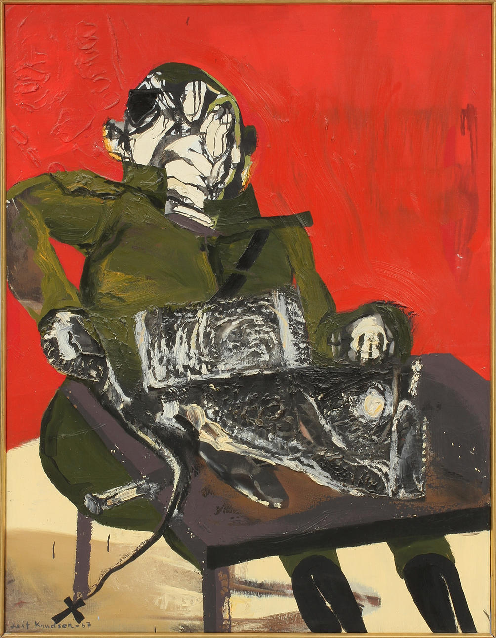 LEIF KNUDSEN. "Tribunal militar", olja på duk, signerad-67.