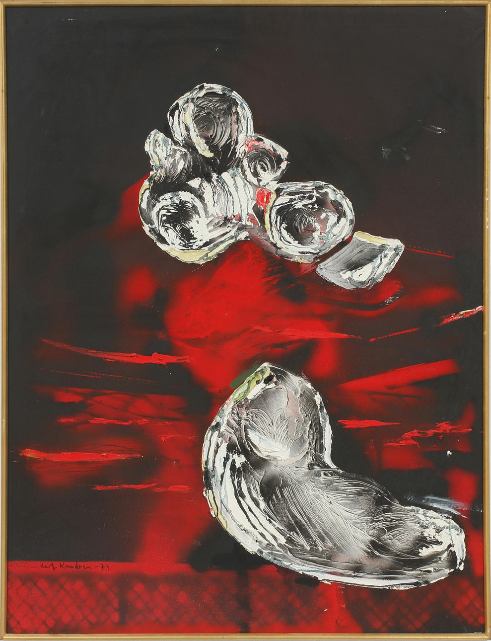 LEIF KNUDSEN. "En ohämmad sinnlighets dans", olja på duk, signerad-73.