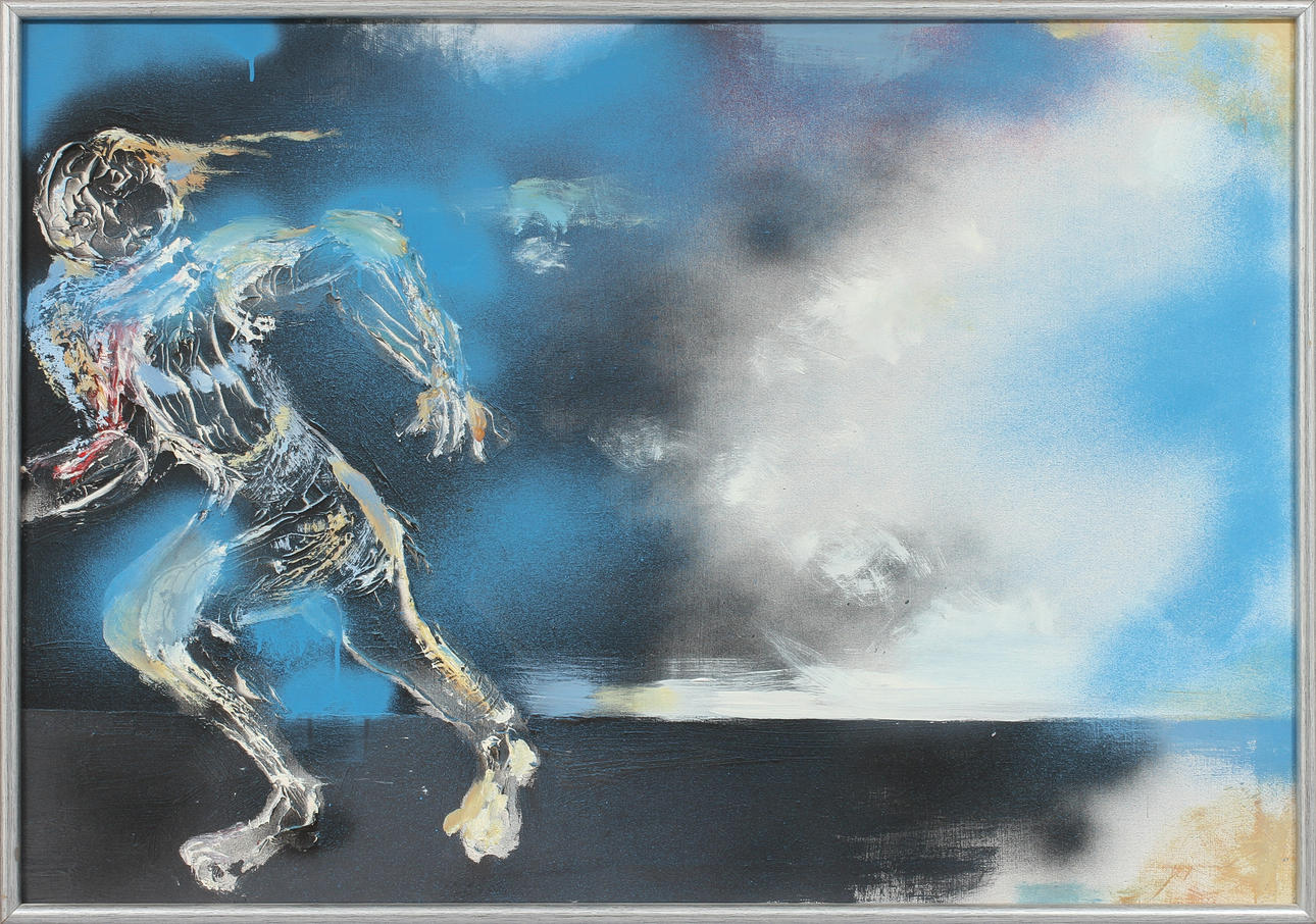 LEIF KNUDSEN. Figurkomposition, olja på duk, osignerad.