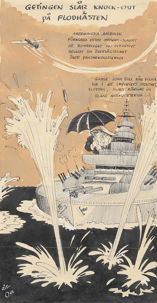 JAN-ERIK GARLAND (1905-1988). "The wasp knocks out the hippo", mixed technique, siglead Rit Ola.
