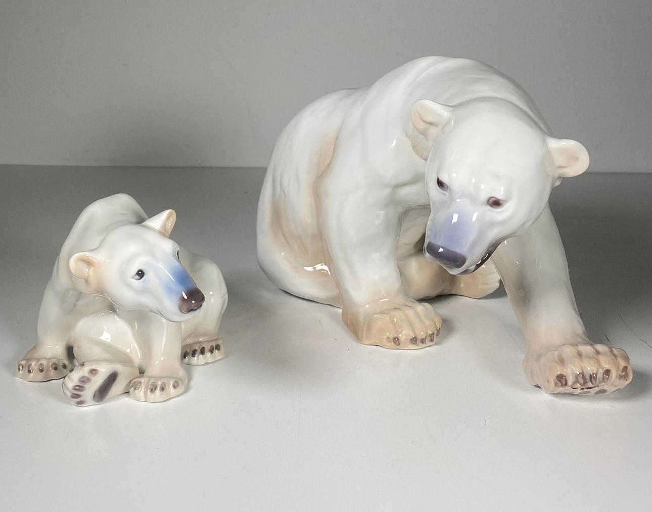 Two polar bears from the manufactures Royal Copenhagen and Bing 
