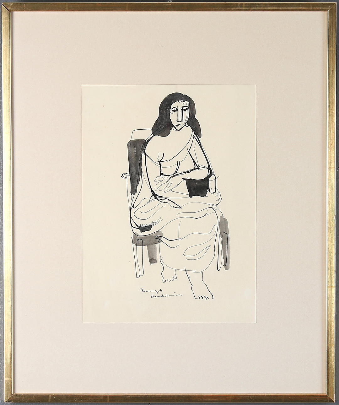 BENGT LINDSTRÖM. Tuschteckning, signerad. 1900-talets mitt.