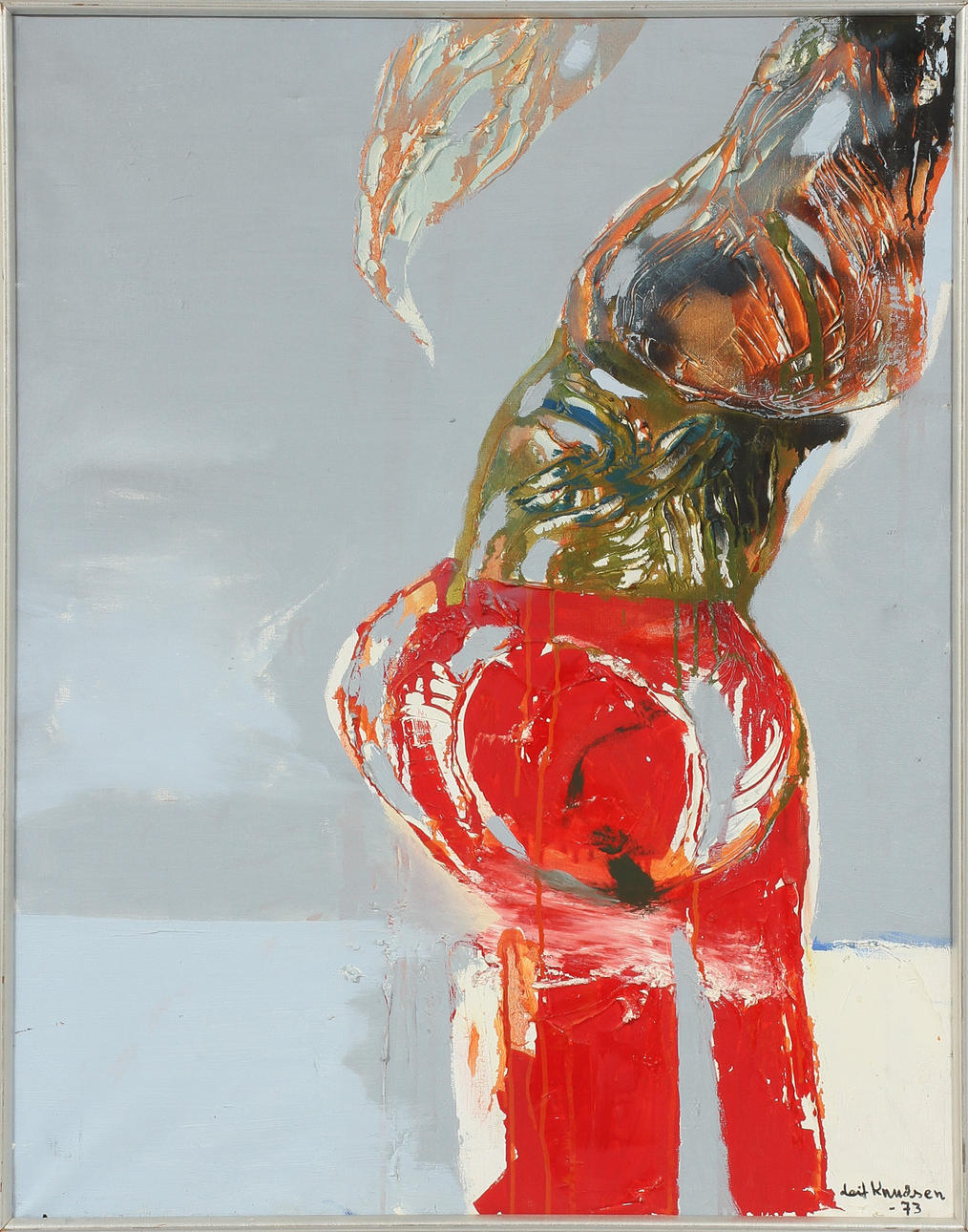 LEIF KNUDSEN. "Kvinna i vinden", olja på duk, signerad-73.