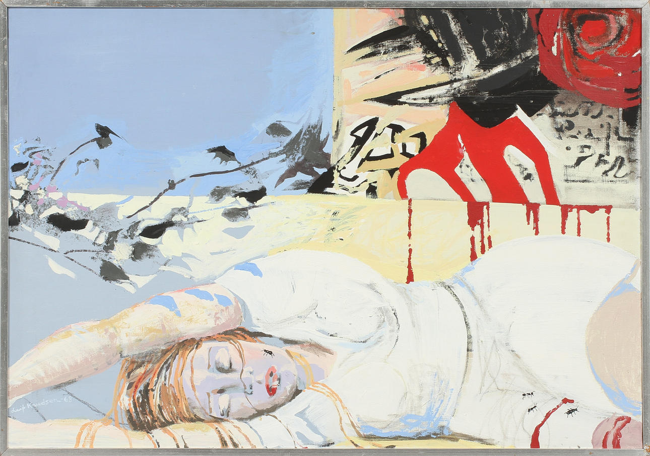 LEIF KNUDSEN. "Törnrosa", olja och akryl på duk, signerad-68.